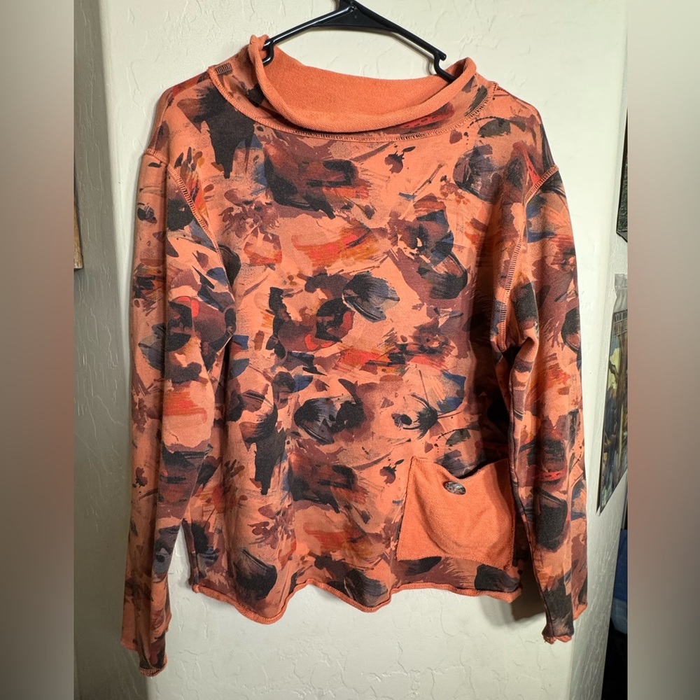 CMC Color Me Cotton Abstract Print Cowl Neck Sweatshirt Made in USA Size M